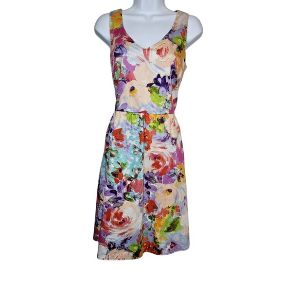 New Directions Dress 10 Sleeveless Fit & Flare Watercolor Floral Cotton - Picture 1 of 7